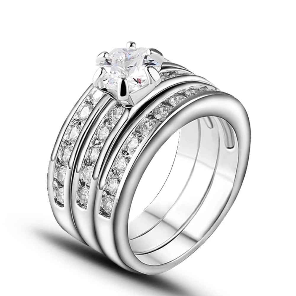 18K White Gold Plated Crystal Ring Set Size 6-9